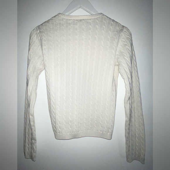 Polo Jeans Ralph Lauren Cable Knit Sweater Women’s M White Crewneck 100% Cotton - Picture 7 of 8